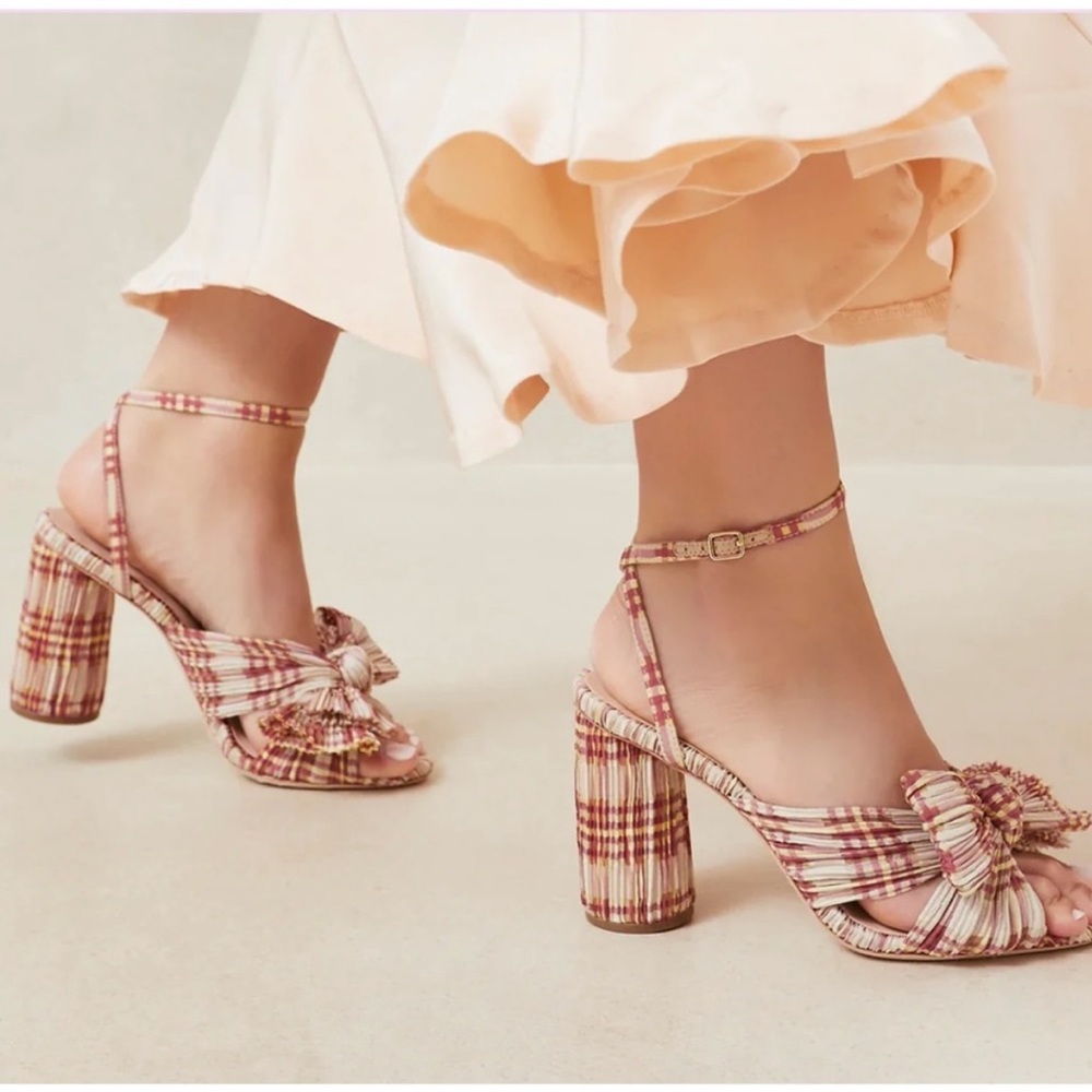 Loeffler Randall Camellia Bow Heel In Cranberry Plaid US 8 - Picture 1 of 15